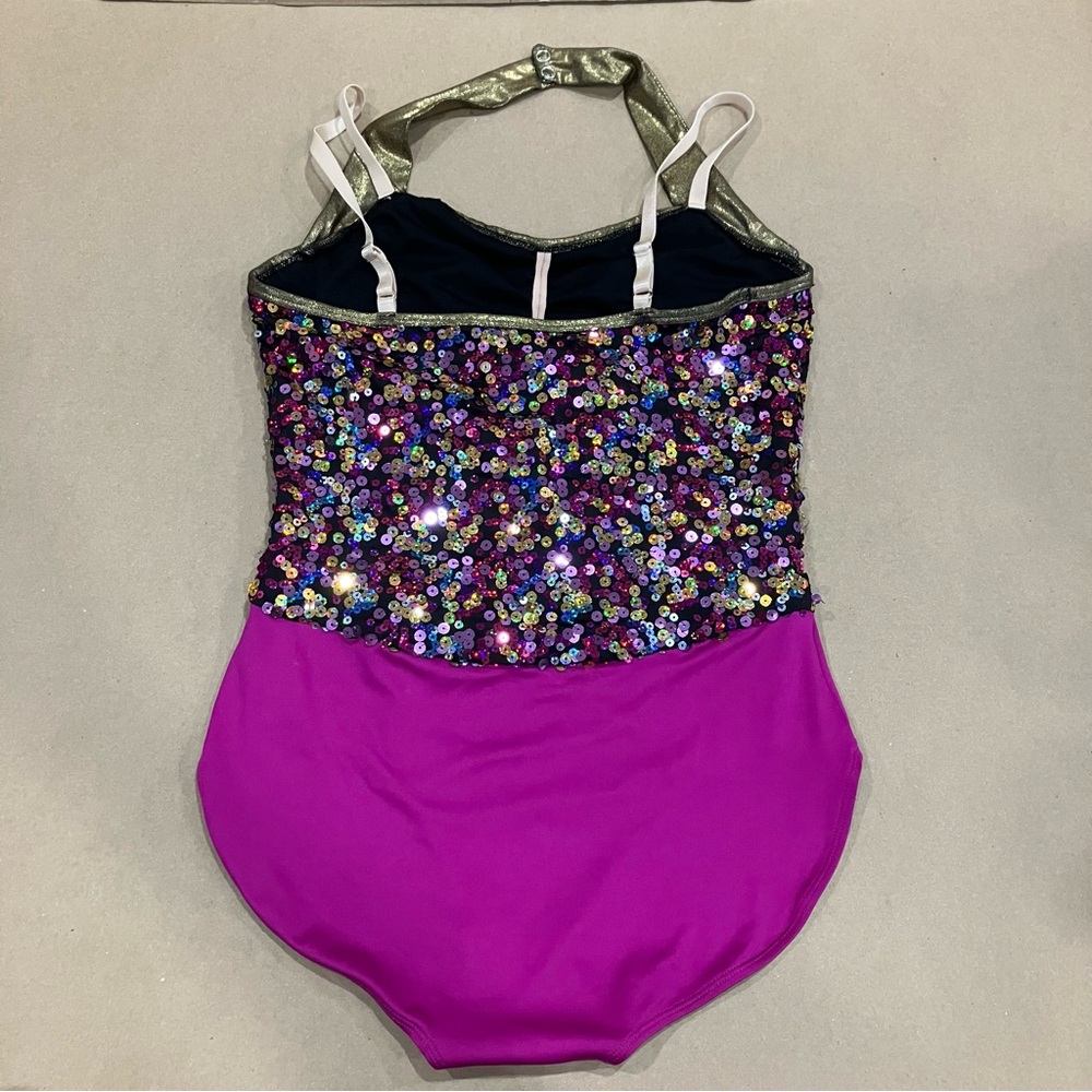 Weissman Gold and Purple Sequin Dance Bodysuit size SA Small Adult NEW - Picture 4 of 10